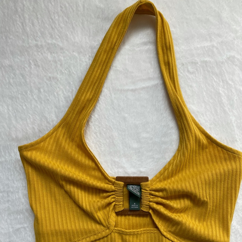 ❗️SOLD❗️ NWT Golden Yellow Ribbed Halter Bodysuit - Picture 5 of 11